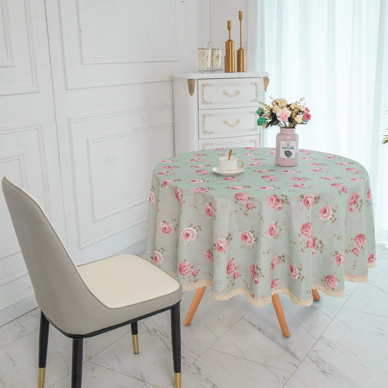 YEESSION Floral Print 70 Inch Round Tablecloth Stain Resistant and Waterproof Wine Table Cover for Kitchen Dining Indoor Outdoor Buffet Tabletop Decoration (Light Green) - Image 2